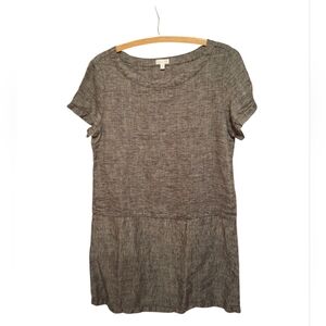 Garnet Hill 100% Linen Shift Dress Ladies 10 Short Sleeve Stripes Boho BEACH